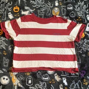 Dickies Red and White Striped Cropped Tee